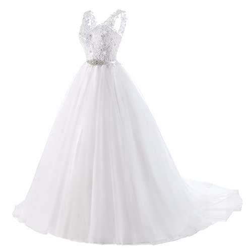 Women's Wedding Dresses for Bride Sweetheart Appliques with Beading Ball Gown Two Straps Bridal Dresses with Big Train