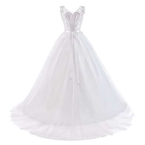 Women's Wedding Dresses for Bride Sweetheart Appliques with Beading Ball Gown Two Straps Bridal Dresses with Big Train