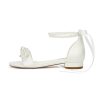 Flat Wedding Shoes for Bride Pearl Sandals Open Toe Wedding Flats Double Bowknots Bridal Flats