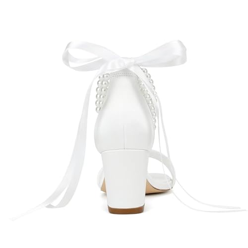 Block Heel Bridal Shoes Open Toe Wedding Shoes for Bride Pearl Heels Wedding Sandals
