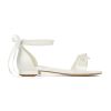 Flat Wedding Shoes for Bride Pearl Sandals Open Toe Wedding Flats Double Bowknots Bridal Flats