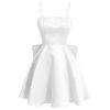 Women's Satin Bow Homecoming Dresses Spaghetti Strap Wedding Guest Gown Summer Mini Dress