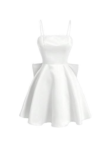 Women's Satin Bow Homecoming Dresses Spaghetti Strap Wedding Guest Gown Summer Mini Dress