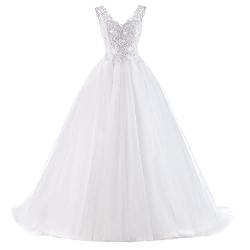 Women's Wedding Dresses for Bride Sweetheart Appliques with Beading Ball Gown Two Straps Bridal Dresses with Big Train