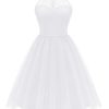 Women's Short Halter Cocktail Party Dress Lace Tulle Homecoming Prom Gown
