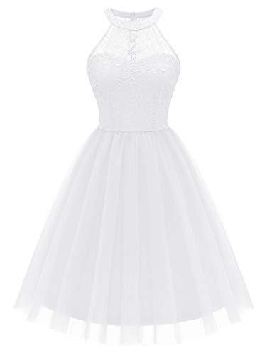 Women's Short Halter Cocktail Party Dress Lace Tulle Homecoming Prom Gown