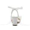Bow Knot Heeled Sandals Wedding Shoes for Bride Block Heel Wedding Sandals Pearl Heels Bridal Shoes