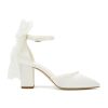 Block Heel Wedding Shoes for Bride Bow Heels Pointed Toe Pearl Bridal Shoes Wedding Heels