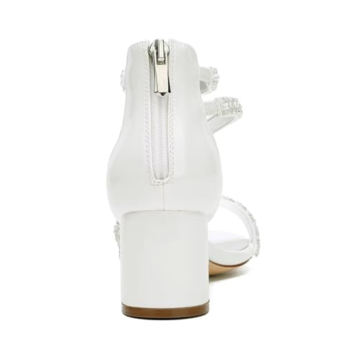 Low Block Heel Wedding Sandals for Bride Open Toe Wedding Shoes Pearl Wedding Heels Bridal Shoes