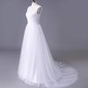 Women's Elegant Lace Wedding Dress A Line Tulle Beach Bridal Gowns Cap Sleeves with Train