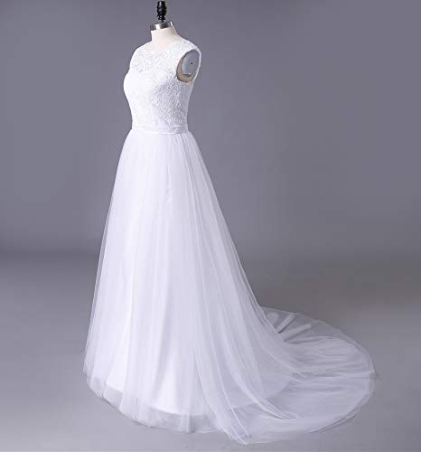 Women's Elegant Lace Wedding Dress A Line Tulle Beach Bridal Gowns Cap Sleeves with Train