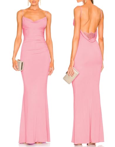 Women Drape Neck Formal Maxi Dresses Lace Backless Cocktail Party Dress Spaghetti Straps Mermaid Evening Gown 221