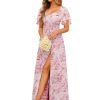 Women's Sweetheart Flutter Sleeves Bridesmaid Dresses with Slit A-line Short Sleeves Chiffon Formal Evening Dress