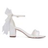 Bow Heels Pearl Wedding Shoes for Bride Low Block Heel Wedding Sandals Open Toe Bridal Shoes