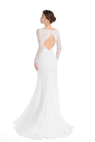 Mermaid Wedding Dresses for Bride Classy lace Boho Long Sleeve Open Back Bohemian Wedding Gowns