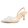 Clear Slingback Heels for Women,Pearl Kitten Heels Sparkly Rhinestone Sandals Pointy Toe Wedding Dress Shoes