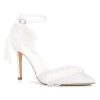 ShowHow Women's High Heels Stiletto Closed Pointed Toe Heels Pearl Lace Wedding Shoes Ankle Strap Pumps Bridal Party Wedding