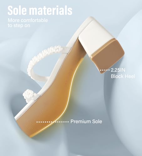Square Toe Heeled Sandals for Women - Women's Low Block Heels Sandals - 2.25IN Open Toe Ankle Strap Chunky Heels - Slip on