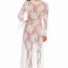 Women Sexy Long Lace Dress Sheer Gown See Through Lingerie Kimono Robe Swimsuit Cover Up