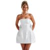 Jacquard Satin Homecoming Dress with Bow Elegant Strapless Mini Dress A Line Short Prom Dresses Party Gown
