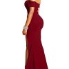 Women's Off Shoulder High Split Long Formal Party Dress Evening Gown