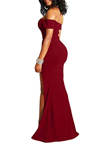 Women's Off Shoulder High Split Long Formal Party Dress Evening Gown