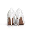 Women Sexy Stiletto High Heel Pumps Chic Pearl Studded Slip-on Shoes Satin Pointed Toe Fashion Dress Pumps Size 5-12 US