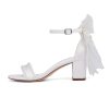 Bow Heels Pearl Wedding Shoes for Bride Low Block Heel Wedding Sandals Open Toe Bridal Shoes