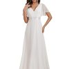 Women's Classic Chiffon Short Sleeve Pleated V-Neck Floor Length Bridesmaid Dresses 09890