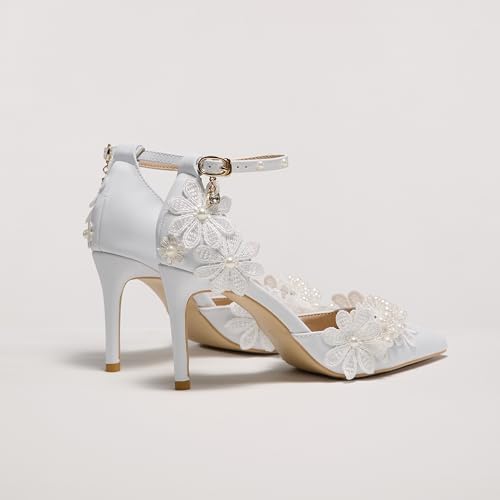 Lace Pearl Decoration Ladies High Heels Whit Wedding Shoes Women's White Bridal Pumps