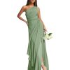One Shoulder Bridesmaid Dresses for Women 2025 Ruched Chiffon A Line Long Formal Evening Dress with Slit