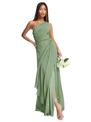 One Shoulder Bridesmaid Dresses for Women 2025 Ruched Chiffon A Line Long Formal Evening Dress with Slit