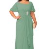 Women's Chiffon Mother of The Bride Dresses with Sleeves V Neck A Line Formal Evening Dress VS164N