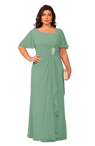 Women's Chiffon Mother of The Bride Dresses with Sleeves V Neck A Line Formal Evening Dress VS164N