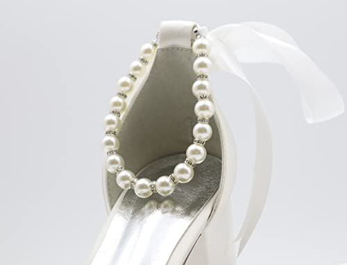 Women's Low Block Heel Sandals Chunky Ankle Strap Pearl Wedding Dress Shoes Low Heel Comfortable Pump Sandals