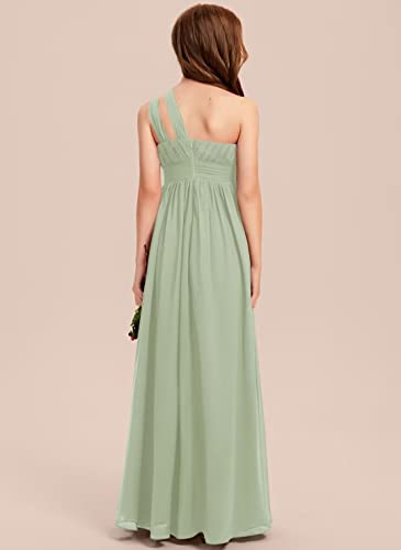 A-line One Shoulder Floor-Length Chiffon Junior Bridesmaid Dress for Wedding Teen Girls Party Gowns
