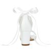 Block Heel Wedding Shoes for Bride Pearl Heels Wedding Sandals Square Open Toe Bridal Shoes