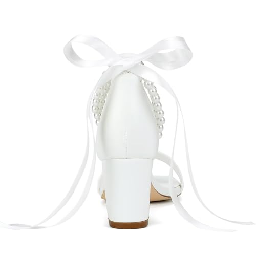 Block Heel Wedding Shoes for Bride Pearl Heels Wedding Sandals Square Open Toe Bridal Shoes