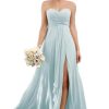 Sweetheart Chiffon Bridesmaid Dresses with Slit Long Pleated Prom Dress Strapless Formal Party Gowns