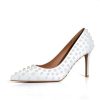 Women Sexy Stiletto High Heel Pumps Chic Pearl Studded Slip-on Shoes Satin Pointed Toe Fashion Dress Pumps Size 5-12 US