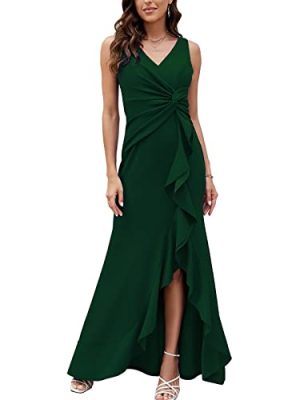 Formal Evening Dresses for Women Elegant Evening Party Prom Dress Long Sexy V Neck Sleeveless Split Wrap