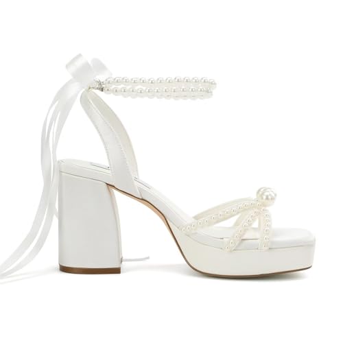 Pearl Heels Wedding Shoes for Bride Platform Heels Bridal Shoes Platform Sandals