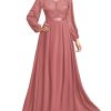 Women's Wedding Guest A-Line Dress Floral Lace Deep V Neck Long Sleeve Formal Evening Gown