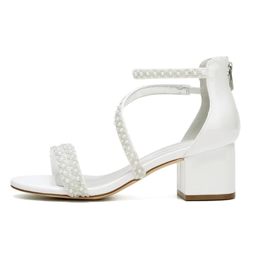Low Block Heel Wedding Sandals for Bride Open Toe Wedding Shoes Pearl Wedding Heels Bridal Shoes