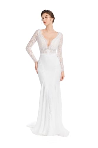 Mermaid Wedding Dresses for Bride Classy lace Boho Long Sleeve Open Back Bohemian Wedding Gowns