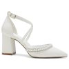 High Block Heel Wedding Shoes for Bride Closed Toe Pearl Bridal Shoes Women Chunky Heels