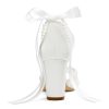 Lace Wedding Shoes for Bride Pearl Heels Bridal Shoes Block Heel Wedding Sandals