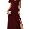 Womens Long Semi Formal Cocktail Dresses Square Neck Split Elegant Evening Party Gowns Ruffle Wedding Guest Dress