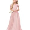 Junior Bridesmaid Dresses for Girls Chiffon Maxi Dress Ruffle Sleeves Formal Flower Girl for Wedding Prom Pageant