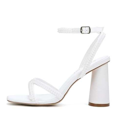 Pearl Heels Strappy Bridal Shoes Block Heel Wedding Sandals Open Toe Wedding Shoes for Bride
